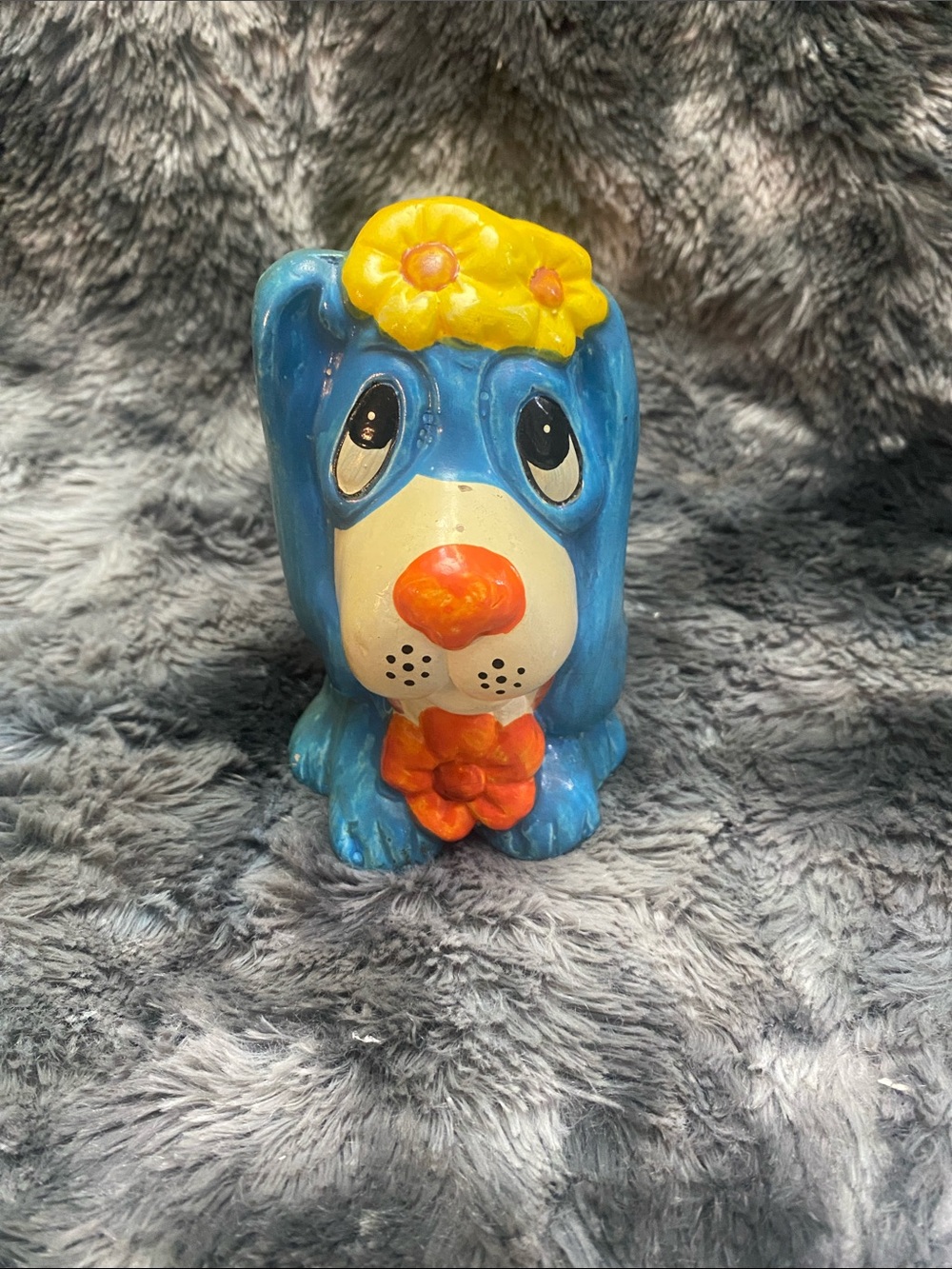 Vintage Ceramic Blue and Yellow Dog Bank